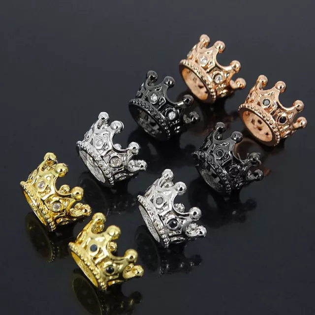 Charm Zircon Gemstones Pave Queen Crown Big Hole Bracelet Connector Charm Beads