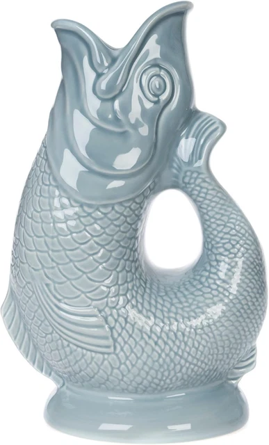Porcelain Fish Vase - Blue Grey - Gluggle Jug - Fish Decor - View #6