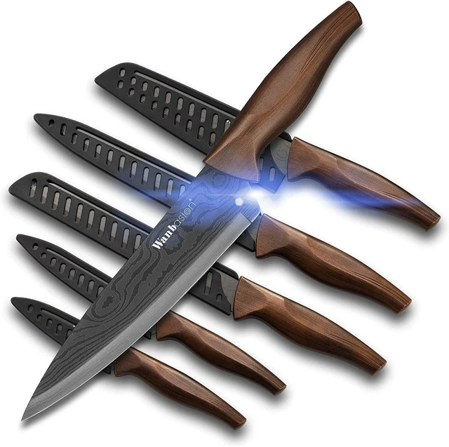 STAINLESS STEEL KITCHEN Knife Set Japanese Damascus Pattern Dishwasher