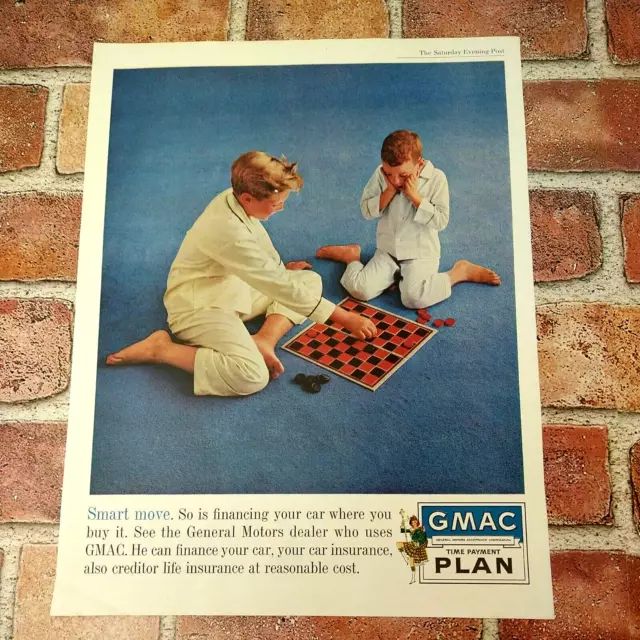 GMAC Financing - Kids in PJ's Playing Checkers - Smart Move - Vtg 1961 PRINT AD