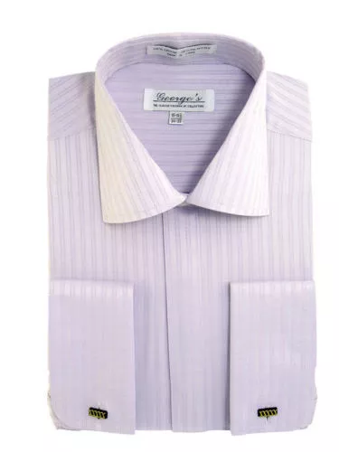 Men's Classic Cotton Blend Striped Dress Shirt #30 Jacquard French Cuff