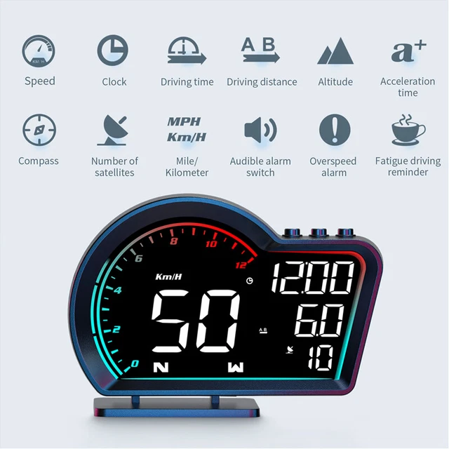Car HUD Digital GPS Speedometer Head Up Display MPH Overspeed Alarm Compass