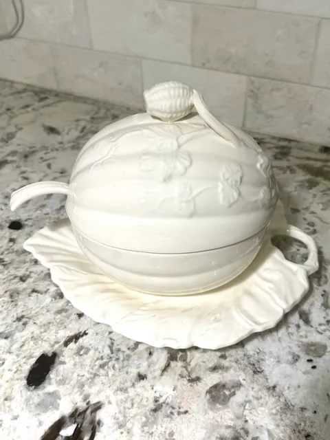 Hartley Greens CREAMWARE Fall Harvest Melon Soup TUREEN w/Leaf Plate, Lid &Ladle