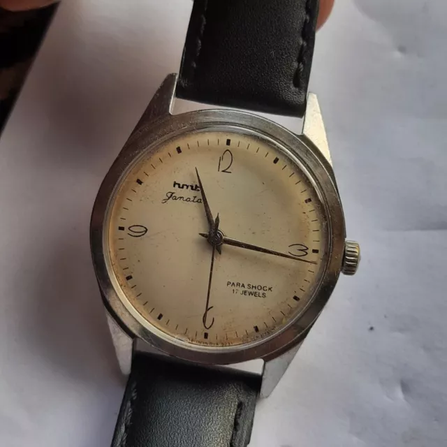 HMT Janata orologio da polso da uomo vintage con quadrante bianco latteo a... 2