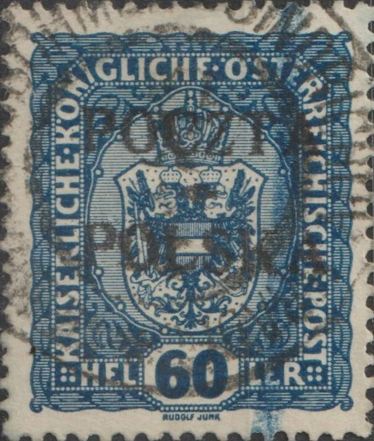 USED 1919 POLAND 60 Hell Krakow Issue Stamp POLSKA POCZTA Overprint Austria BLUE