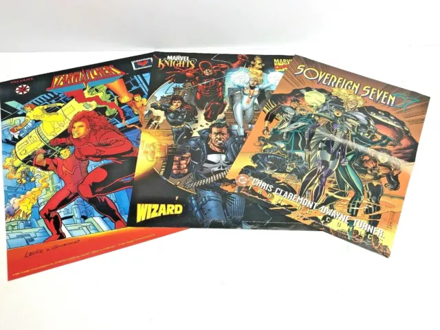 3 Vtg Comic Promo Posters Valiant Starwatchers DC Sovereign 7 & Marvel Knights