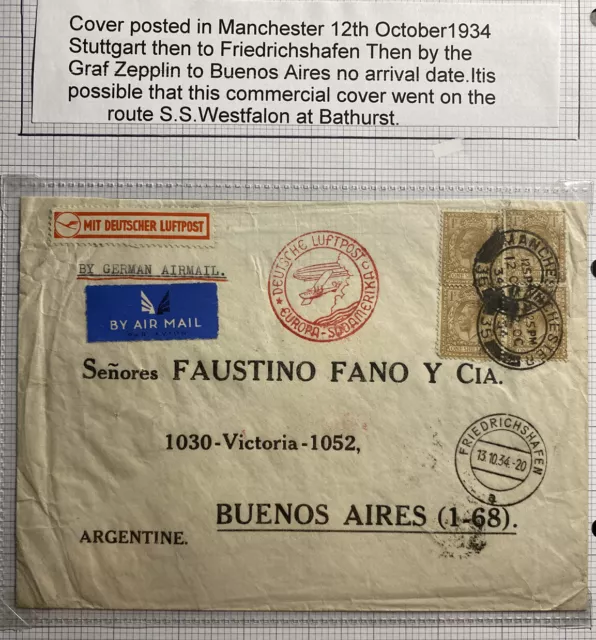 1934 England Graf Zeppelin LZ127 Airmail Cover To Argentina Via Germany