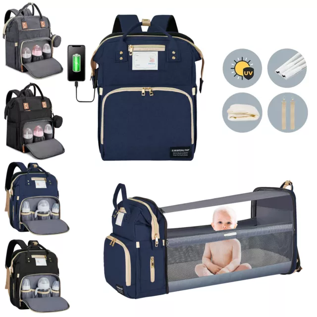 3 in 1 Diaper Bag Travel Mommy Backpack Portable Bassinet & Changing Station Pad