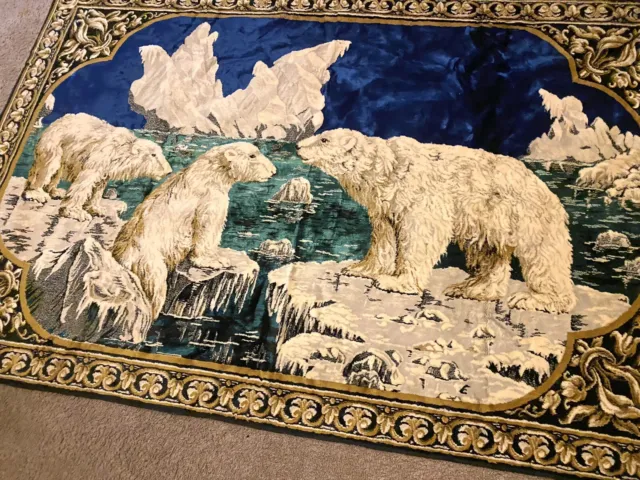 Vintage Italian Velvet GORGEOUS Polar Bear Wall Tapestry / Floor Rug