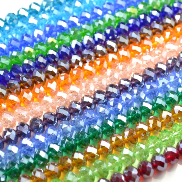 Faceted Rondelle Crystal Glass Beads Lustre 4Mm,6Mm,8Mm,10Mm - Pick Colour