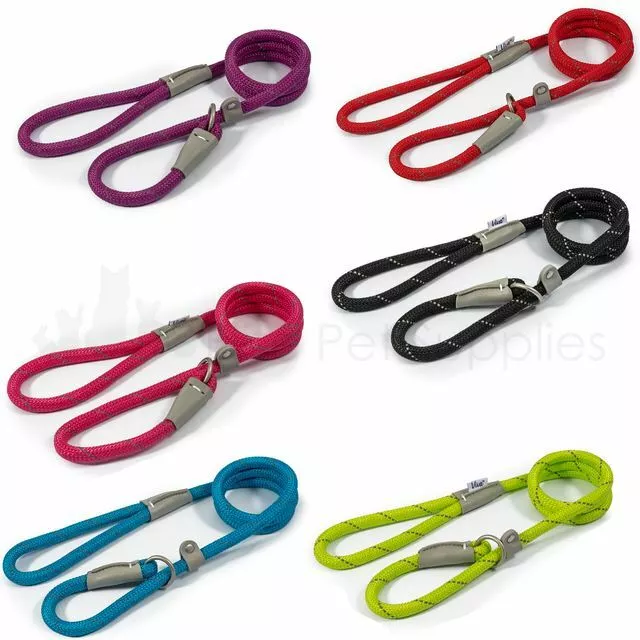 Ancol Dog Rope Slip Lead Reflective Soft Strong Nylon 8, 10 or 12mm - 5 Colours