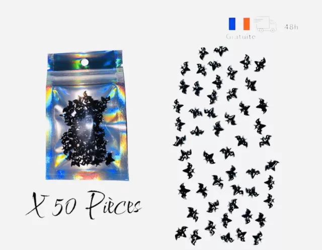 Chauve Souris 3D Nail Art Strass Décoration Bijoux Manucure Halloween Ongle 50pc