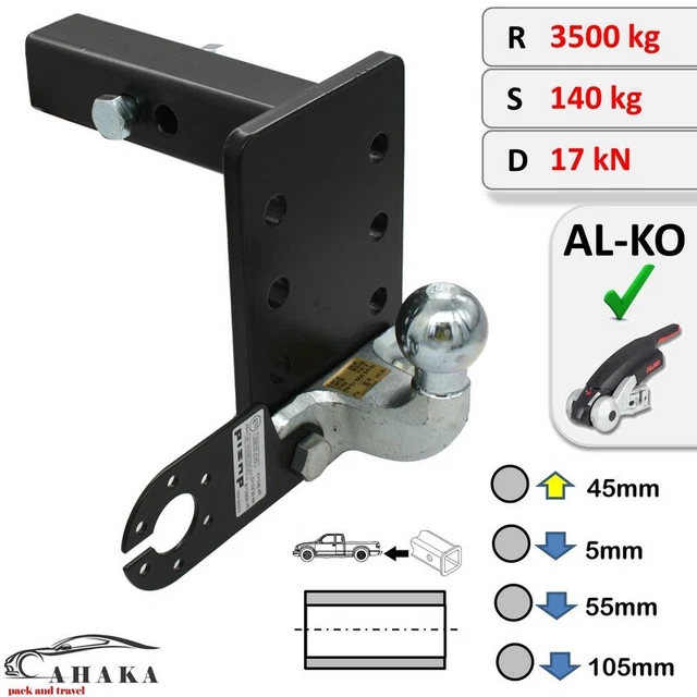 Attelage Remorque Pour Dodge RAM - Boule 50mm - Adaptateur Pour Tube Carré 50x50mm - 3500kg