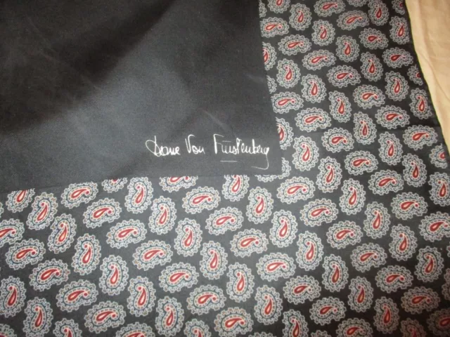 Diane von Furstenberg Black Red Paisley 100% Silk Square Scarf 22" Japan 2