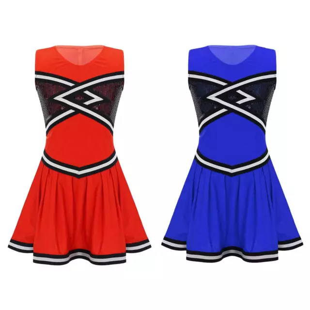 Kids Girls Cheerleading Uniforms Patchwork School Dance Dress Cosplay Costumes