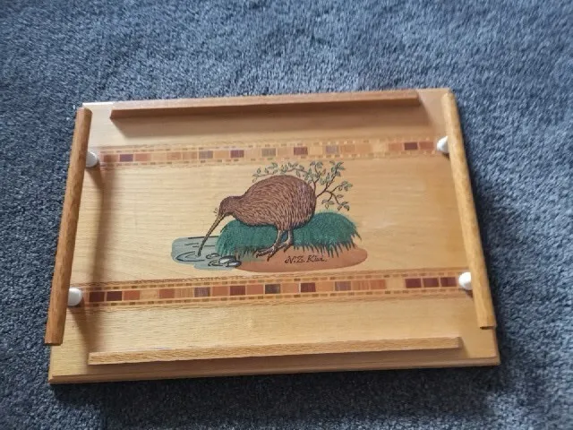 Wooden Tawa Tray Marquetry Design Made From 13 New Zealand Timbers Vintage