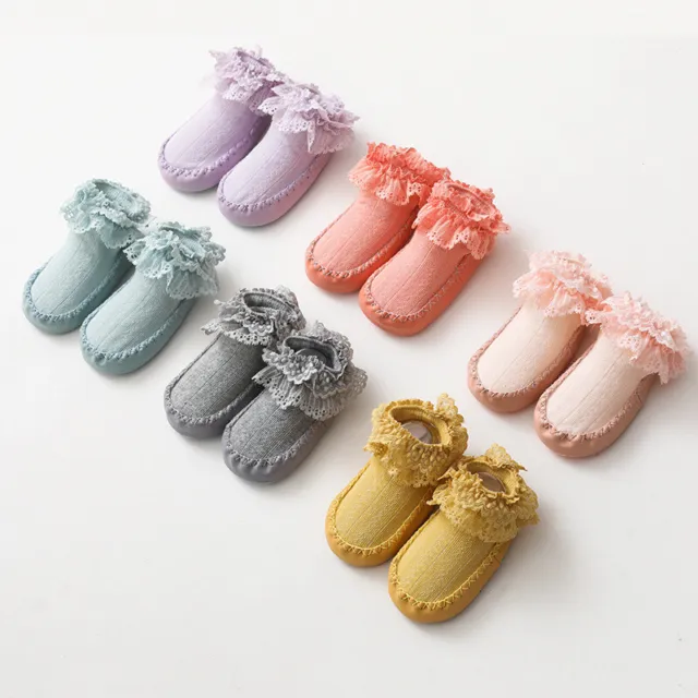 Pantofole antiscivolo bambini bambine calze in pizzo scarpe di cotone 0-24 mesi