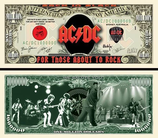 AC/DC BILLET MILLION DOLLAR US! ANGUS YOUNG Bon Scott Logo Hard Rock ...
