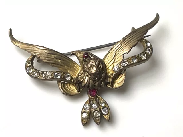 ANCIEN Broche Aigle Strass ANTIQUE Brooch Eagle Spilla Brosche