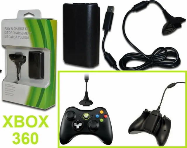 XBOX 360 PACK 4800 mAh RICARICABILE CONTROLLER CAVO CARICA BATTERIA