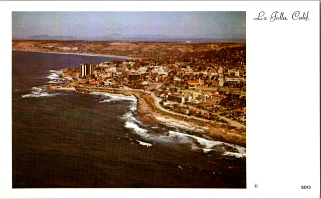 Vintage 1950's Rugged Coastline Airplane View of La Jolla California CA Postcard
