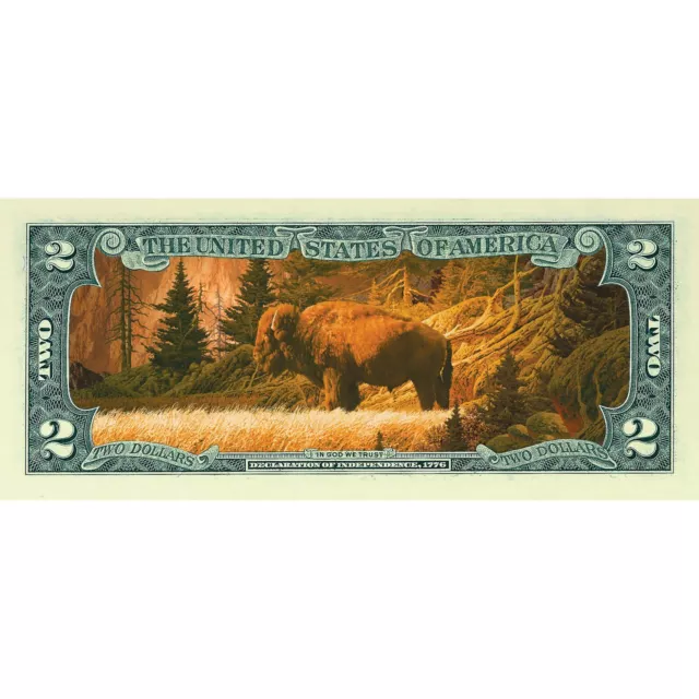 Two Dollar Bison Colorized Bill | Genuine United States Currency | Buffalo
