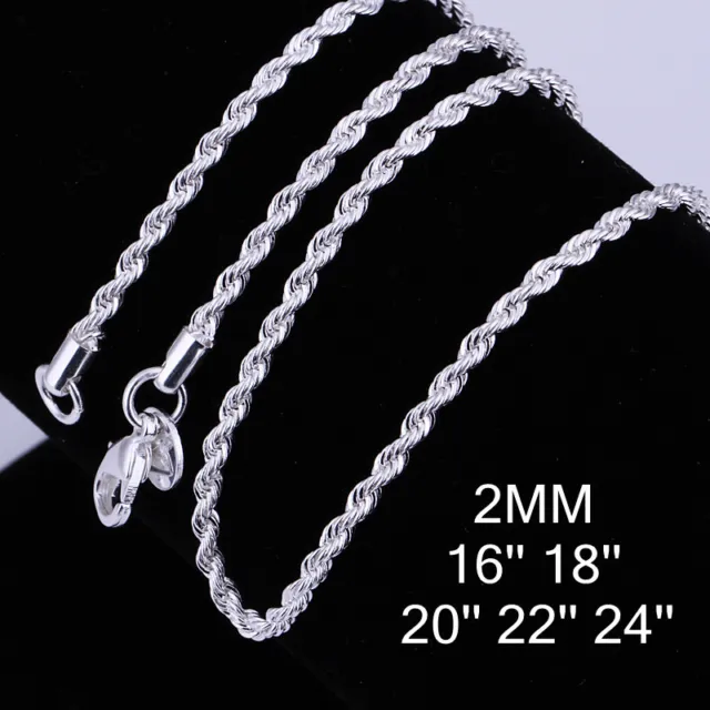 3 Types Wholesale 925Sterling Silver Flash Wrested Rope Chain Necklace 16-24"