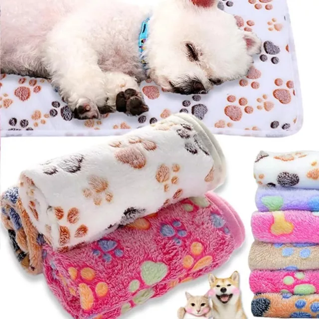 Alfombra para mascotas estampado pata gato cachorro perro lana suave cálida manta cama colchón
