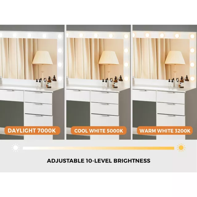 Oikiture Dressing Table Stool Set Makeup Large Mirror Dresser Vanity 12 LED Bulb 3