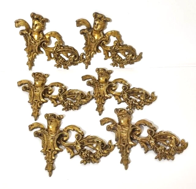 6 Mascaron scrooll leaf bronze pediment - Antique french architectural salvage .