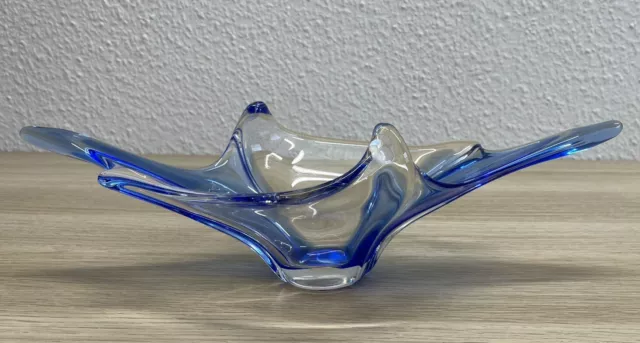 Murano Glas Schale  Obstschale Designobjekt Blau space age Vintage 70er 40 cm