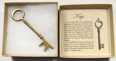 Brass Victorian-Style Key, boxed, skeleton, vintage-style, solid brass, ring
