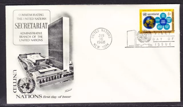 United Nations "Fleetwood"  - 1968 - 6c Secretariat Single  First Day Cover Unn