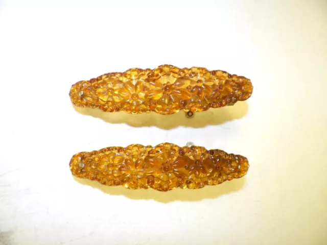 Vintage Victorian Pair (2) Of Glass Curtain Oval Tie Backs Amber 6"