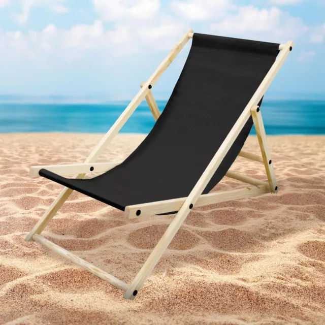 Silla de playa plegable de madera tumbona negra de jardín sol hamaca impermeable