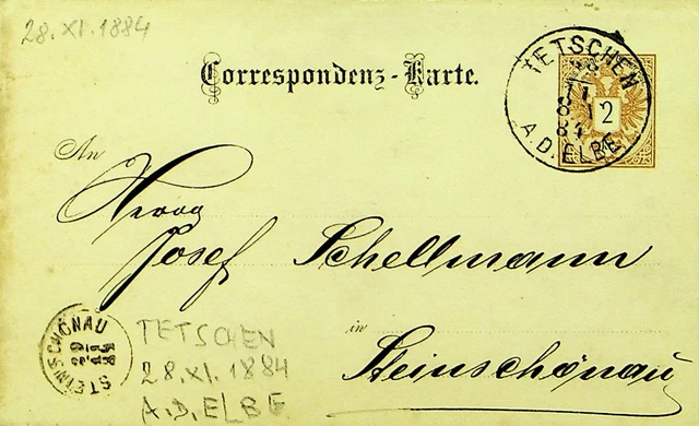 Österreich Tschechisch 1884 2kr Postal Karte Von Tetschen Sich Steinschonau
