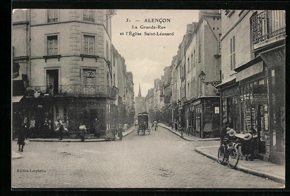 CPA Alencon, La Grande-Rue et l´Eglise Saint-Leonard