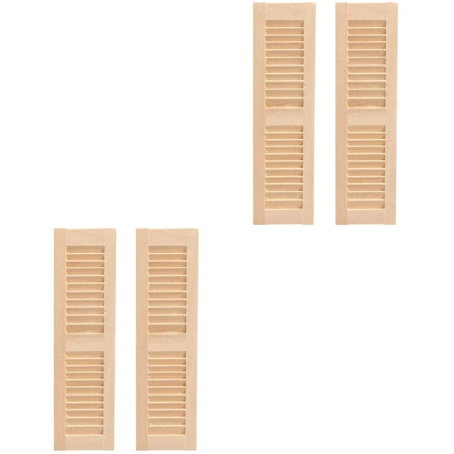 2x Wooden Shutters Models Doll Furniture Decors Miniature Wooden Exterior Door