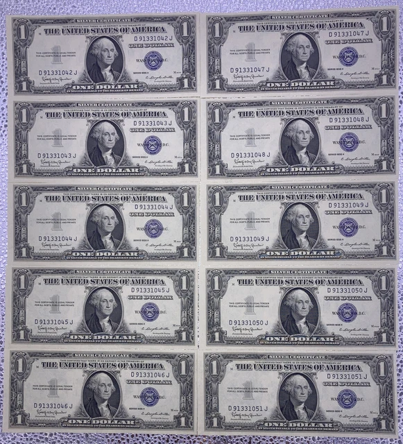 1935H Silver Certificates With Motto (10) Ten Consecutive Uncirculated Rare Note