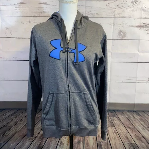 Under Armour UA Womens Sweatshirt size Medium hoodie gray blue Logo Full Zip