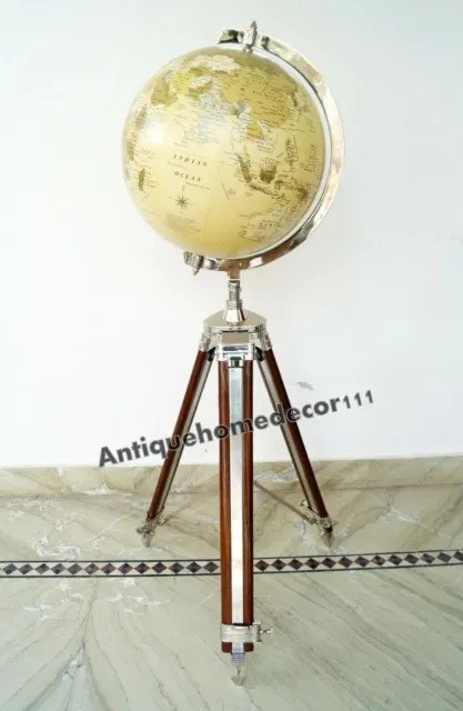 18" Big World Globe on Antique Style Wooden Tripod Educational Geography Atlas