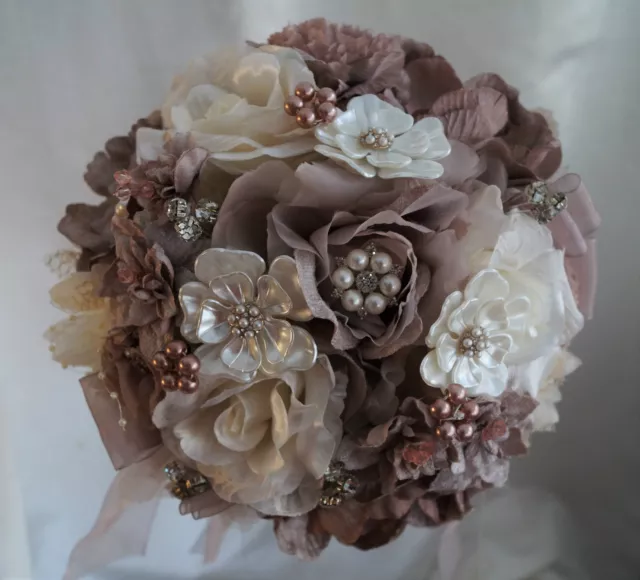 Brooch Bouquet Bridal Wedding Bouquet Shabby Chic Vintage Mink/Mocha/Cream