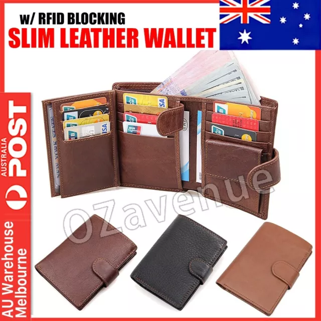 Genuine Leather Mens Purse Credit Card Wallet RFID Blocking Anti Scan OZ