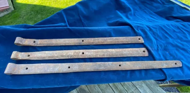 3 Vintage Strap Hinges Wrought Iron 30" and 25" Long Cast Barn Door