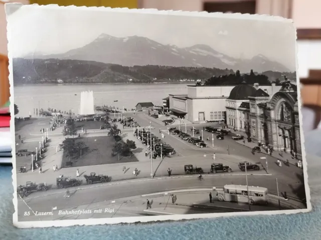 Ak Luzern Schweiz 1935 Bahnhof & Bahnhofsvorplatz Schöne Alte Postkarte Vintage
