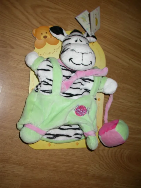 DOUDOU PELUCHE zebre zebra blanc vert rose balle marionnette baby nat babynat