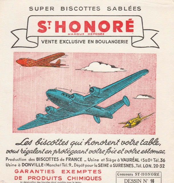 D13 ANCIEN BUVARD Super Biscottes Sablées  St HONORE Avion N° 16
