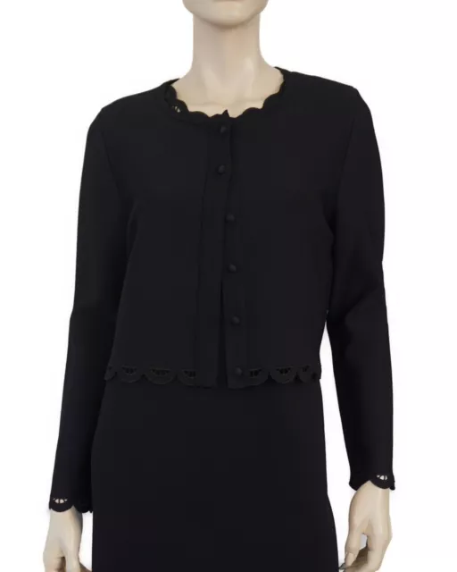 OSCAR DE LA RENTA Black Embroidered Cutout Button Front Knit Cardigan XL NWT