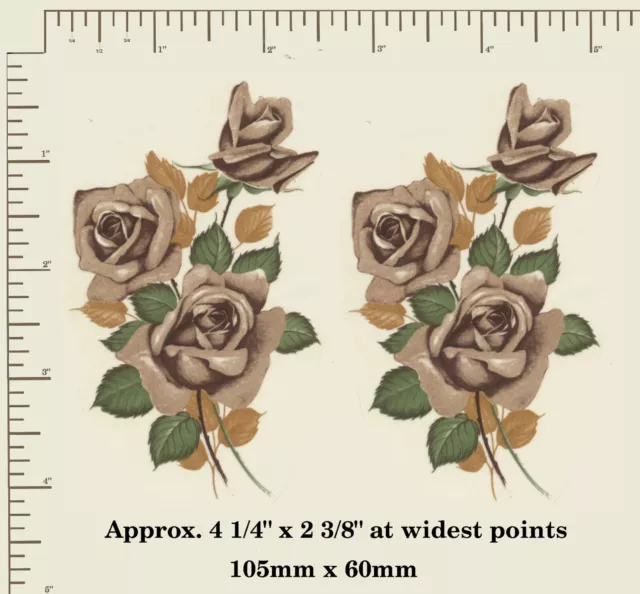 2 x ROSE STEMS, FLOWERS, FLORAL. Waterslide Ceramic decals 4 1/4" x 2 3/8" G04