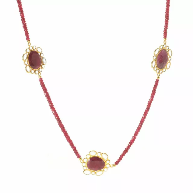 Meher's Jewelry 36" Simulated Diamond & Red Corundum Gemstone Beaded Necklace